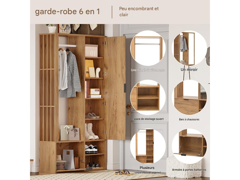  Vestiaire d'entrée avec miroir et penderie en panneau de particules 100 x 33 x 190 cm N625P307325326N - Conforama D