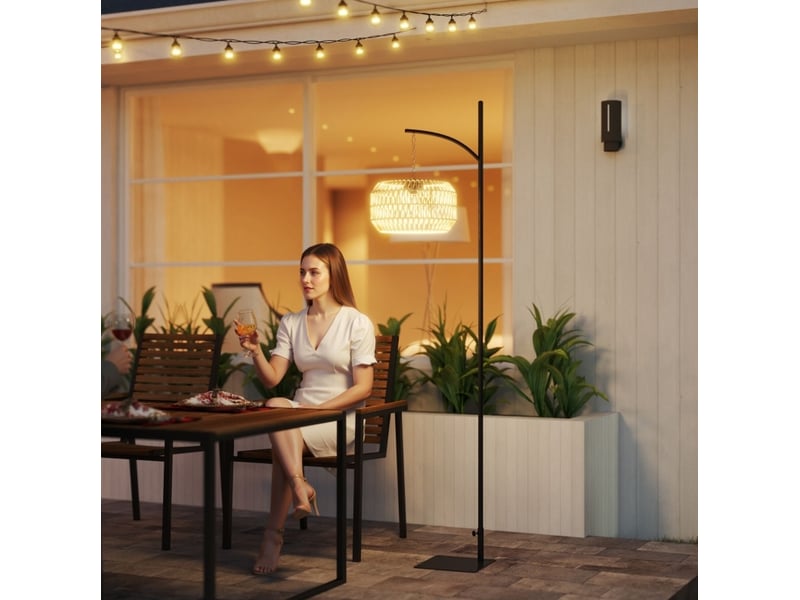  Lampadaire solaire d'extérieur 44 x 32 x 178 cm noir et jaune, rotin pe et acier, capteur de lumière, ip44  - Conforama B