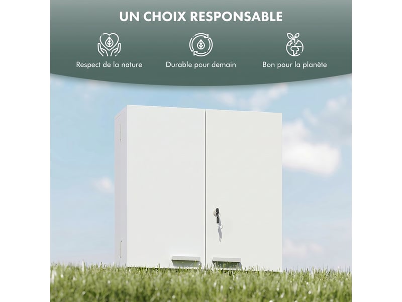  Armoire à pharmacie murale, armoire à médicaments avec double porte verrouillable 2 clés, blanc, 53x20x53cm  - Conforama R