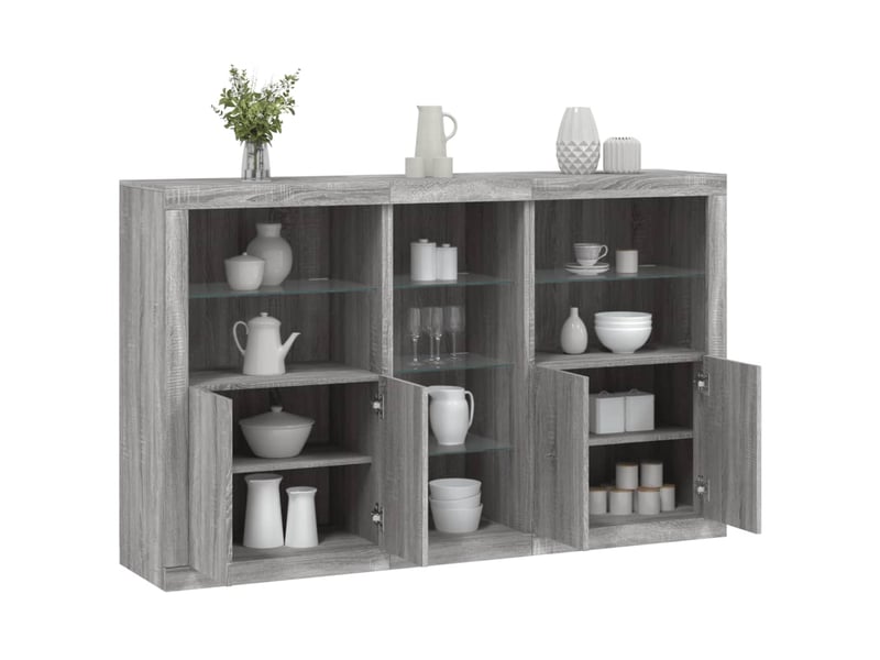  Buffet - bahut - meuble de rangement avec lumières led sonoma gris 162x37x100 cm  - Conforama B