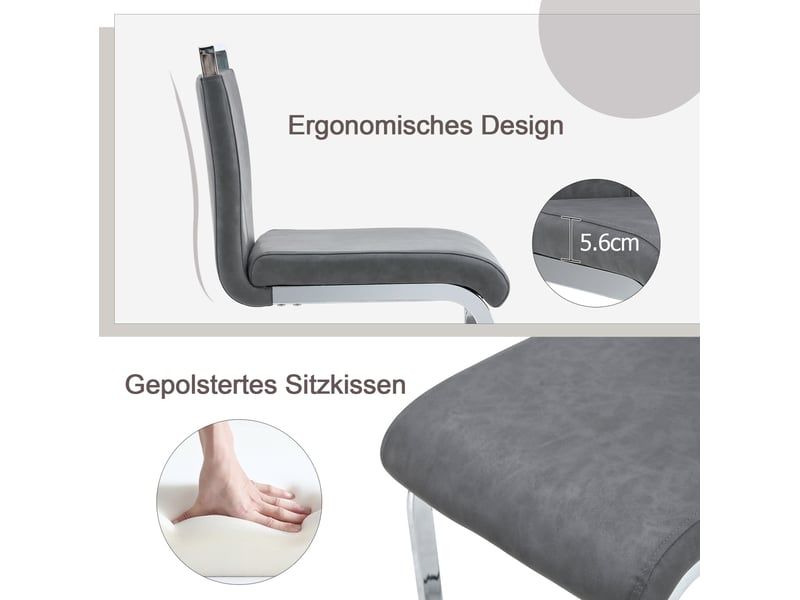 Tabouret de bar lot de 2 avec repose-pieds et assise en pu gris foncé, pieds métalliques argentés - Conforama E