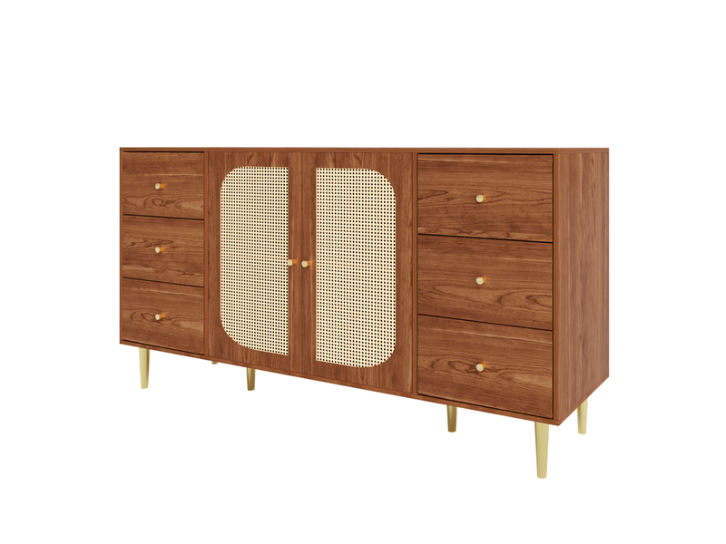  Buffet en rotin, meuble de rangement avec tiroir, pour cuisine, maison, salon, marron, 160 x 40 x 90 cm  - Conforama A
