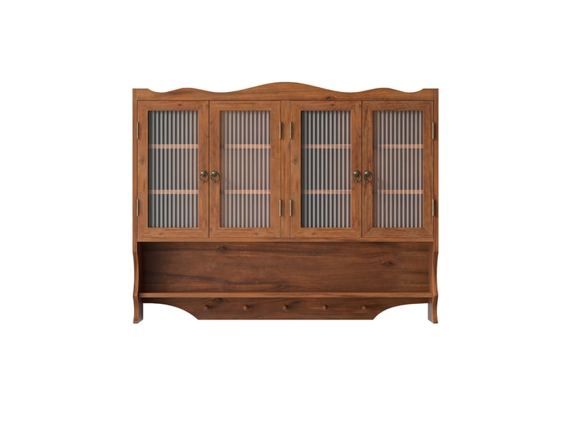  Armoire murale modèle retro 100 cm, marron, 4 portes, 2 niveaux rangement, crochets ouverts, cuisine salle bain  - Conforama A