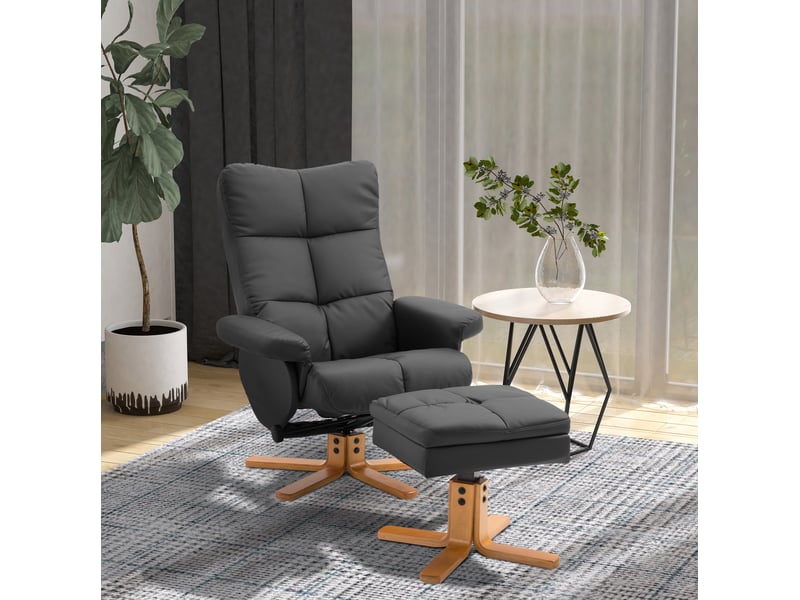  Fauteuil relax avec repose-pieds 80x86x99 cm pivotant 360° inclinable 145° bois polyuréthane (pu) noir  - Conforama B