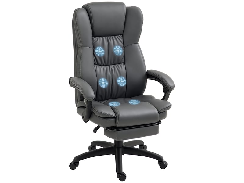  Fauteuil pivotant réglable avec repose-pieds, appui-tête et fonction massage, revêtement en similicuir, 68,5 x 68,5 x 113-121 cm, gris foncé  - Conforama A