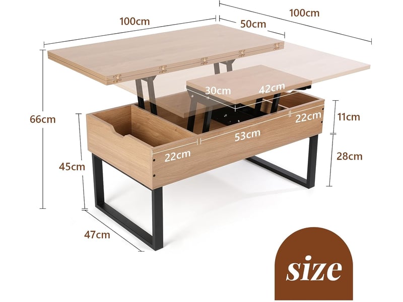  Table basse extensible à plateau relevable (bois)  - Conforama C
