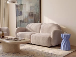 Canapé droit fixe 3 places Tissu beige avec coffre de rangement