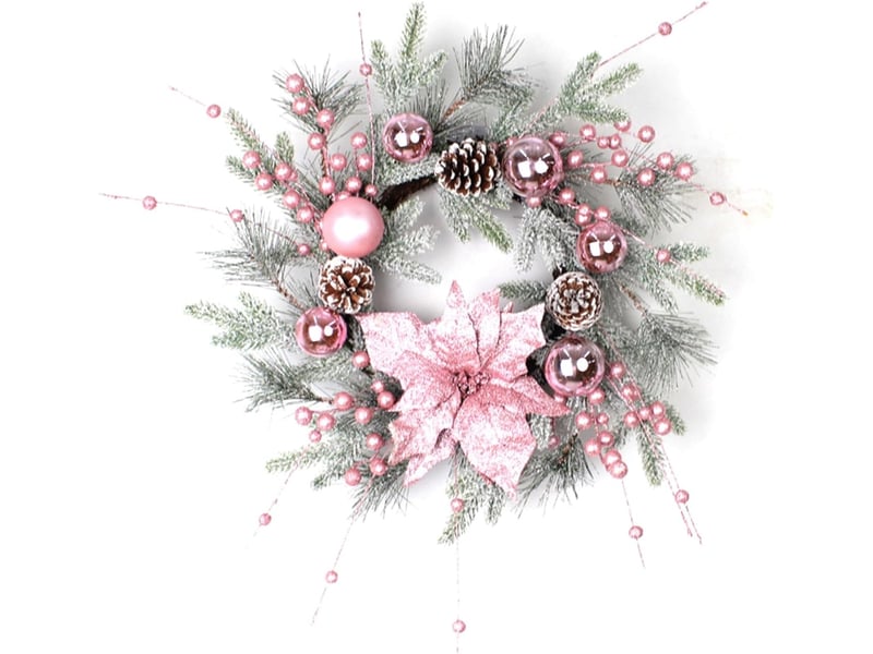  Couronne de noël artificielle 50cm pour porte d'entrée – pommes de pin, nœud et boules, intérieurextérieur  - Conforama A