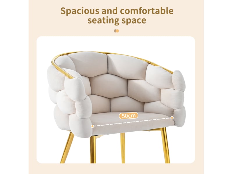  Ensemble table et chaises avec 1 table et 6 chaises, style moderne, en mdf, métal et velours beige et doré  - Conforama D