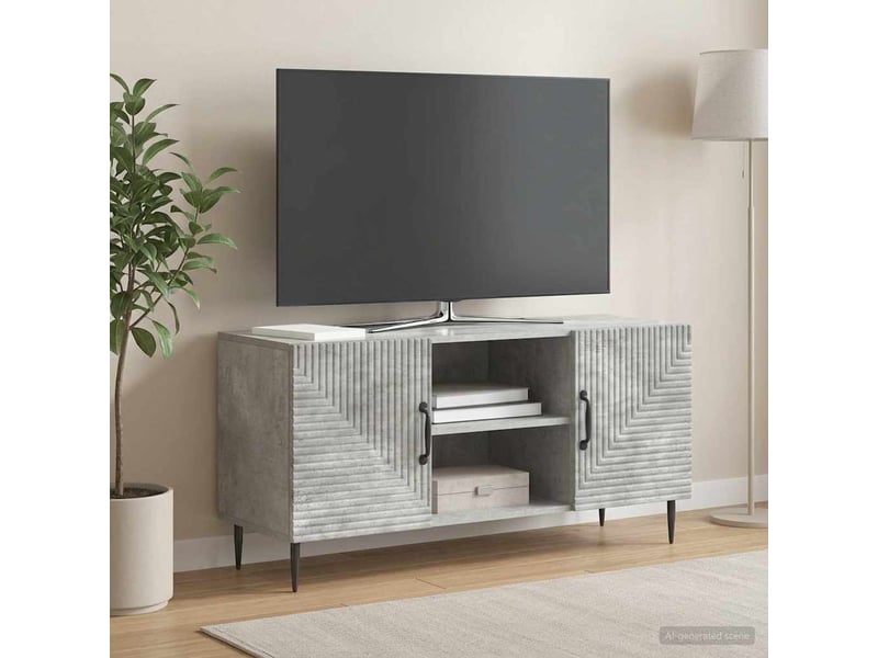  Meuble tv - banc tv - meuble de rangement gris béton 102 x 34,5 x 50 cm bois d'ingénierie  - Conforama D