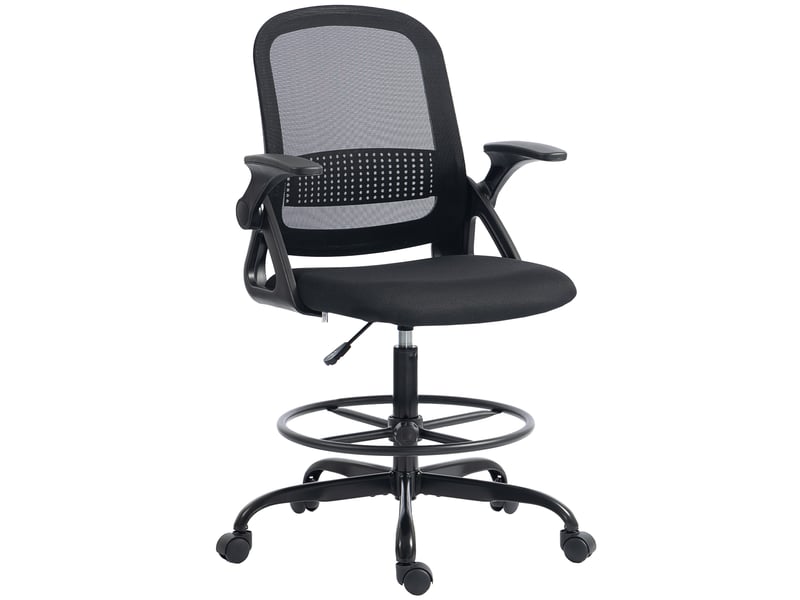  Chaise de bureau en maille chaise d'ordinateur avec accoudoirs rabattables hauteur réglable repose-pieds noir  - Conforama E