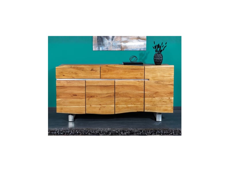 Buffet arkaya 170 cm en bois massif d'acacia – 4 portes, 2 tiroirs et piètement métal - Conforama E