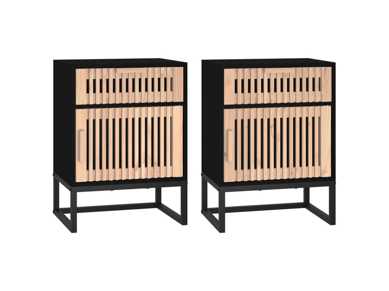 Lot de 2 tables de chevet - cabinet de chevet - table de nuit noir 40x30x55,5cm bois ingénierie et fer - Conforama A