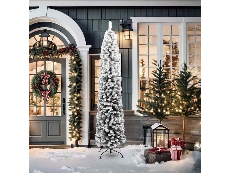  Sapin de noël artificiel, arbre de noël mince flocon de neige vert 210 cm pvc  - Conforama A