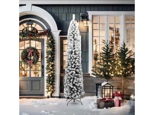 Sapin de noël artificiel, arbre de noël mince flocon de neige vert 210 cm pvc