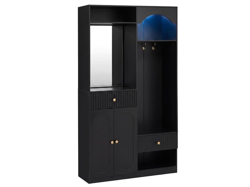  Vestiaire d'entrée avec miroir banc tiroirs et led en mdf noir 100x35x180 cm GL5889S - Conforama A