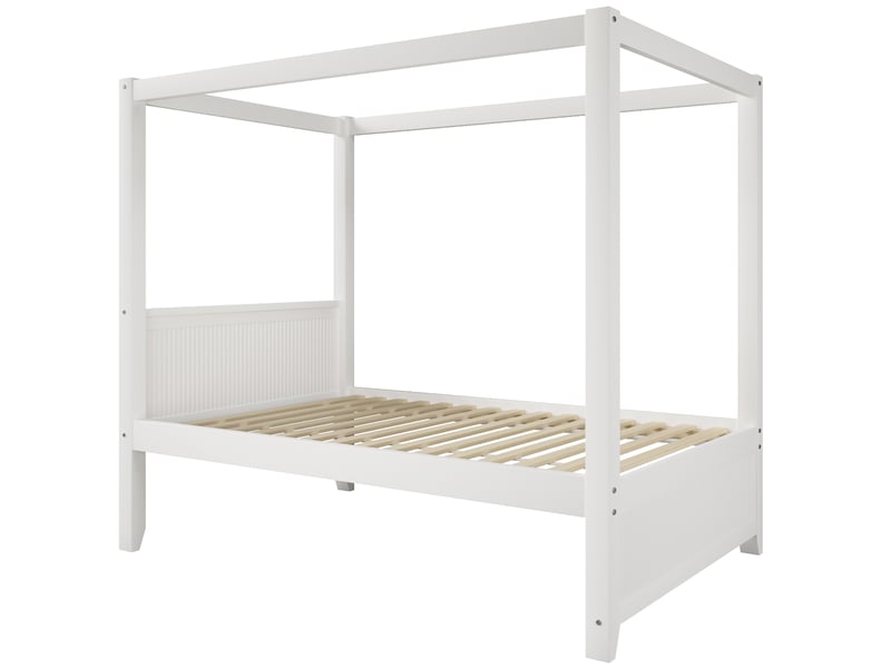  Lit baldaquin 90x200 cm en pin et mdf blanc, sans matelas  - Conforama E