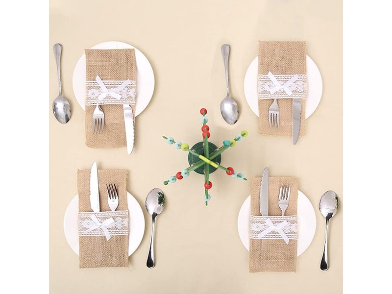  20 pcs porte-couverts en jute, sac à couvert rustique jute dentelle porte-couvert argenterie titulaire, pour fête de mariage fête noël decorations A-G-002663 - Conforama C