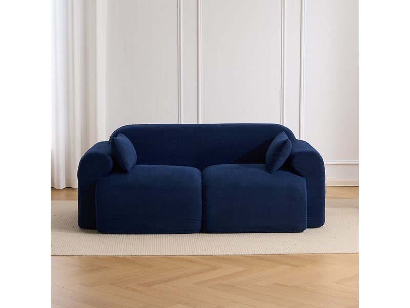  Canapé fixe 2 places 186x95x76 cm bleu foncé en velours côtelé, mousse, format compact pour salon  - Conforama B