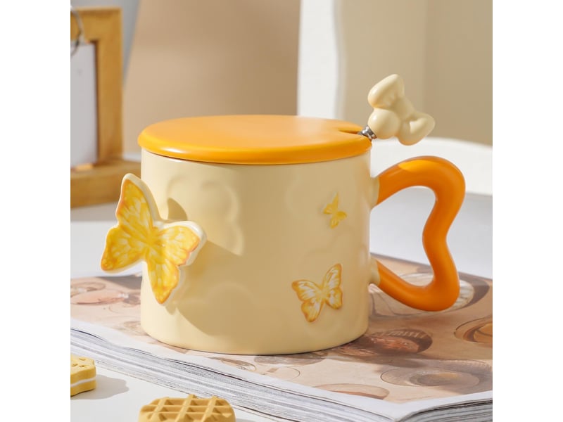  Mug en céramique, motif papillon, jaune, 350 ml  - Conforama C