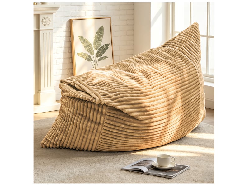  Grande fauteuil pouf convertible 180x125 cm pour la détente, sans assemblage, assise moelleuse, tissu côtelé jaune  - Conforama B