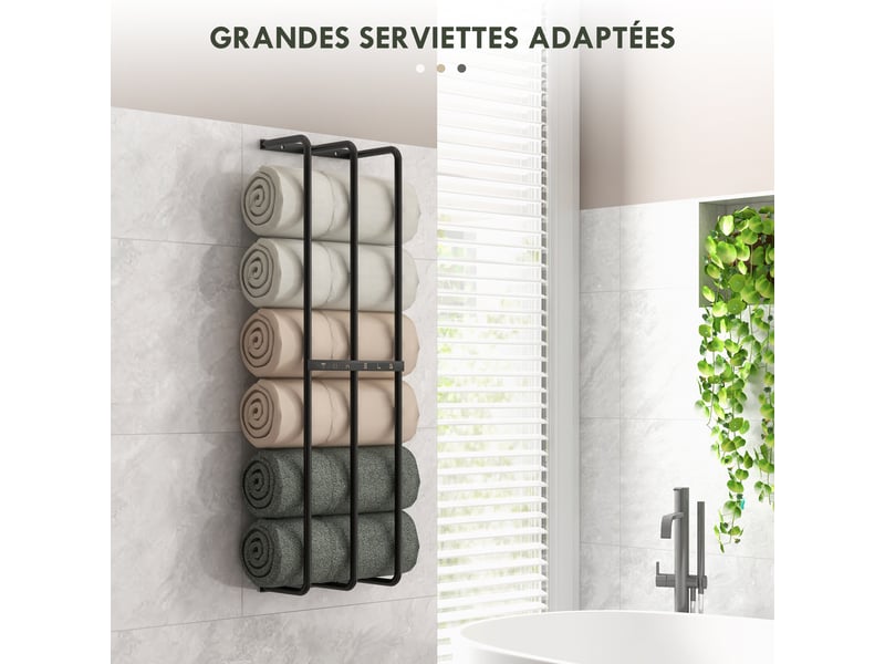  Porte serviettes mural 3 barres en métal noir - peut jusqu'à contenir 6 serviettes, dim. 21l x 12p x 74h cm  - Conforama E