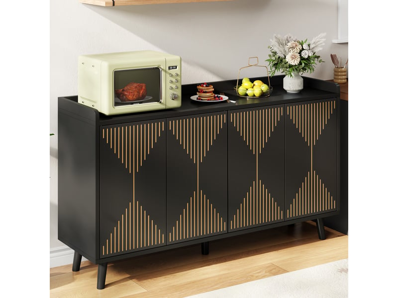  Buffet 140x40x84 cm à 4 portes avec étagères réglables en mdf noir  - Conforama C