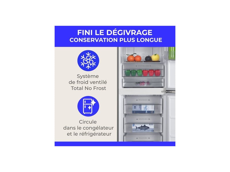 Refrigerateur combine 323 l no frost classe d 60 cm coloris argent CEFC323NFIX - Conforama D