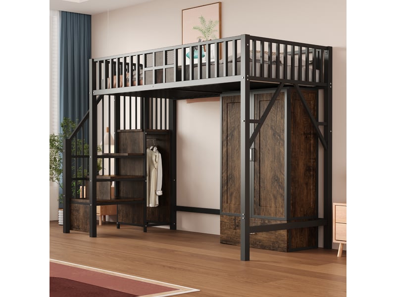  Lit mezzanine 90x200 cm coloris noir métal lit enfant noir - Conforama D