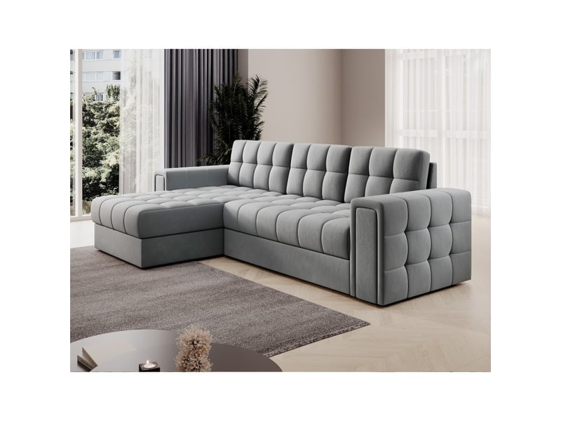  Canapé d'angle convertible kapitara gris réversible avec coffre de rangement  - Conforama E