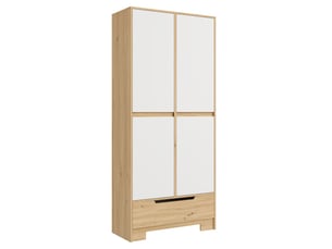 Buffet haut 80x35x180 cm blanc avec grand tiroir, rangements de porte et étagères réglables