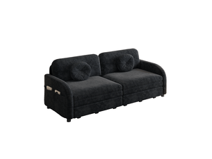Canapé droit convertible REDOM  2 places Tissu noir avec coffre de rangement