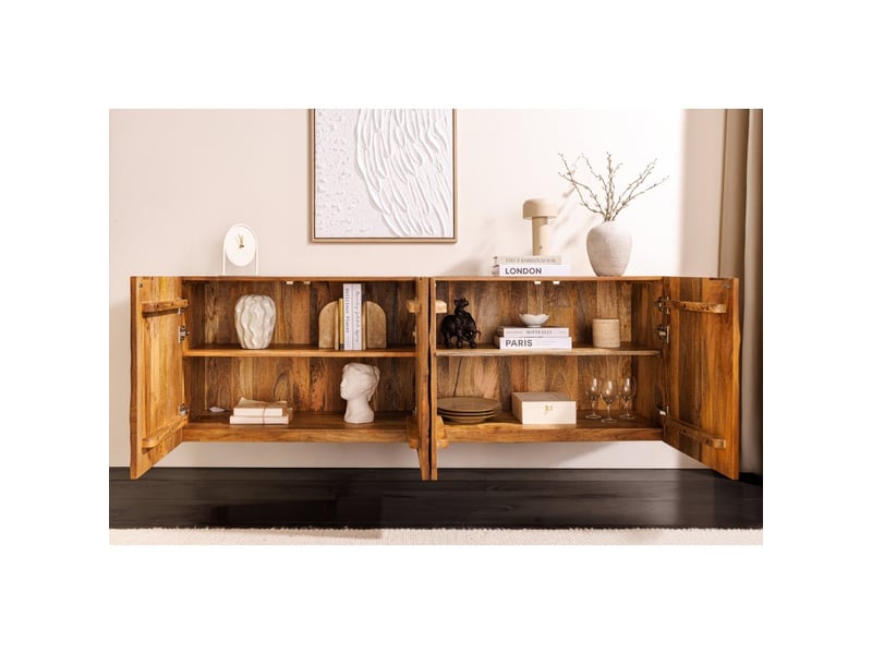  Buffet 180 cm 4 portes bois sculpté naturel – collection silva  - Conforama C