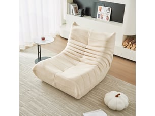 Fauteuil pouf beige en velours teddy avec dossier, assise ergonomique 110x85x79 cm homvra