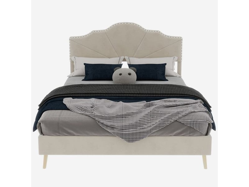  Lit double moderne minimaliste - tête de lit douce - 140x200 cm - beige - cadre à lattes 200x140x133cm - Conforama E