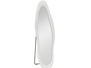 Miroir simple sur pied ondulé avec cadre mdf effet velours, pose au sol, murale ou inclinée blanc 50 × 160 cm