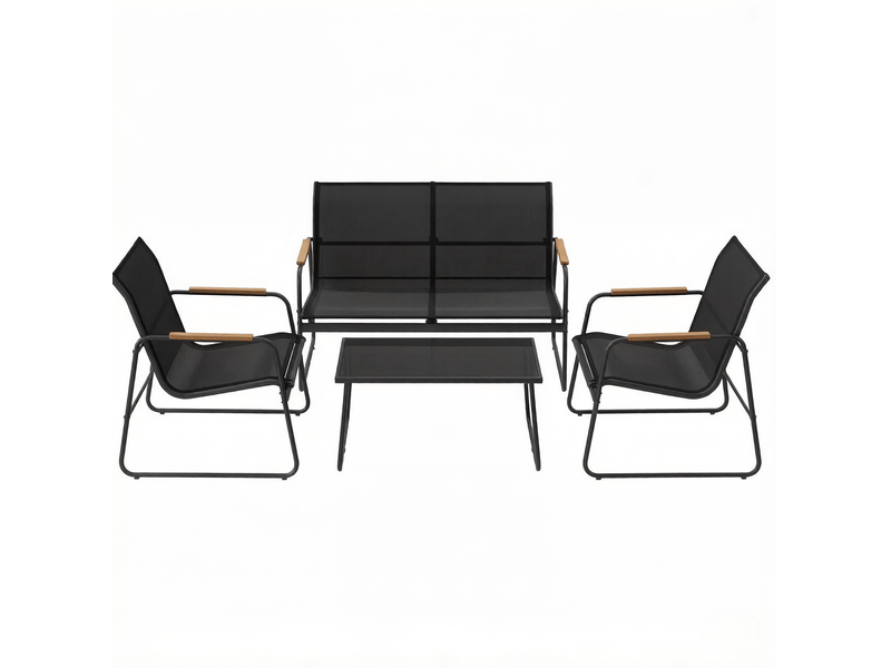  Salon de jardin 4 pièces noir avec table en verre trempé  - Conforama A