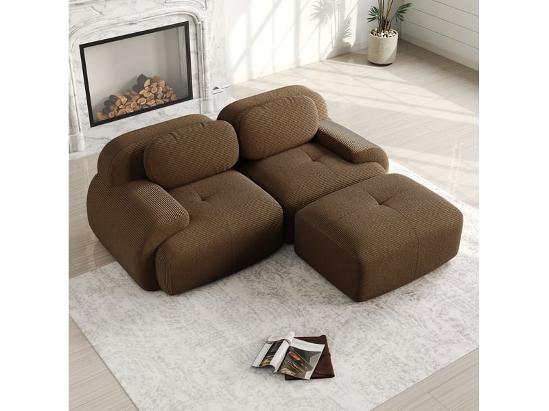 Canapé d'angle modulaire modenvie 2 places sans cadre en velours côtelé marron 208 x 178 x 70 cm - Conforama B