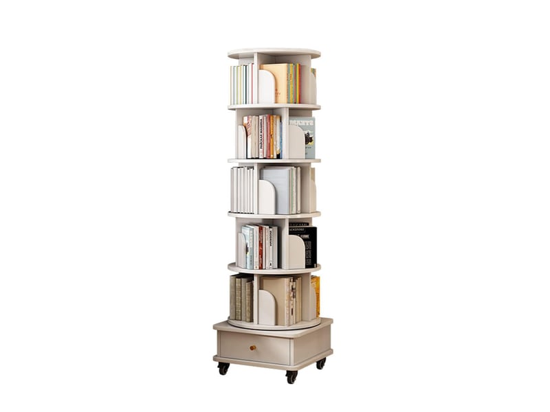  Bibliothèque rotation à 360° 46x46x173 cm avec 1 tiroir en mdf couleur blanc, design moderne, confort optimal  - Conforama A