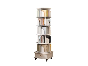 Bibliothèque rotation à 360° 46x46x173 cm avec 1 tiroir en mdf couleur blanc, design moderne, confort optimal