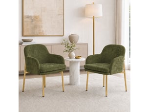 Lot de 2 chaises de salle à manger vertes avec accoudoirs, dossier ergonomique, pieds métal doré, patins réglables, charge 125 kg, modernes
