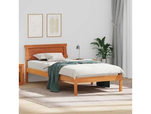 Lit adulte, lit simple, cadre de lit avec tête de lit brun 90x200cm pin massif cf2523