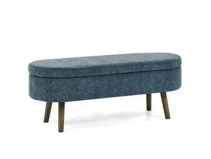 Banc de rangement 110x40x42 cm avec coffre 20 l, pieds en bois, pour chambre et salon, assise en tissu chenille, bleu