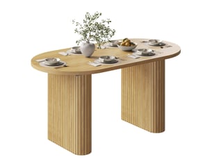 Table à manger extensible 120-160 cm ovale, table de salle à manger avec pieds rainurés, plateau épais et coins arrondis, naturel, marron ou noir