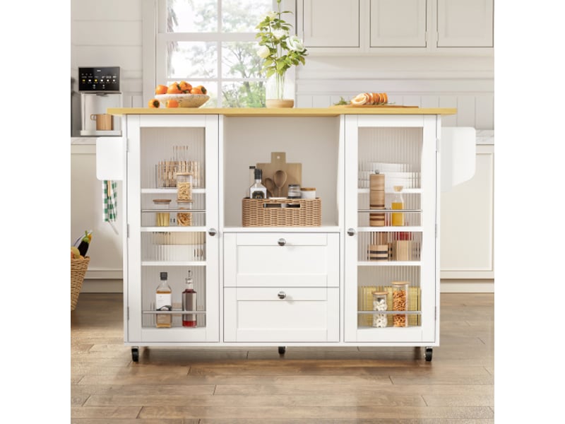 Desserte de cuisine à roulettes avec plateau rabattable 120x45(70)x92 cm blanc naturel - Conforama D