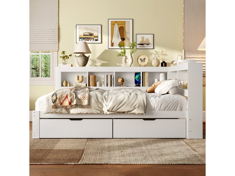  Lit avec rangement 140x200cm coloris blanc mdf lit enfant blanc - Conforama D