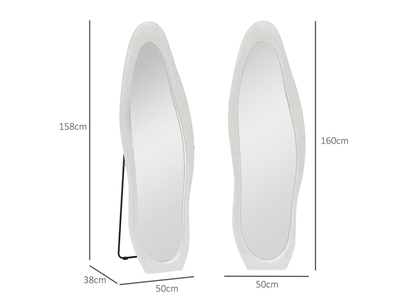  Miroir sur pied et mural avec cadre en velours ondulé, 160 x 50 cm, blanc  - Conforama E