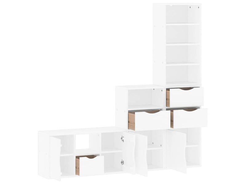  Lot de 4 meuble tv bas salon avec rangement odda blanc bois de pin massif  - Conforama E