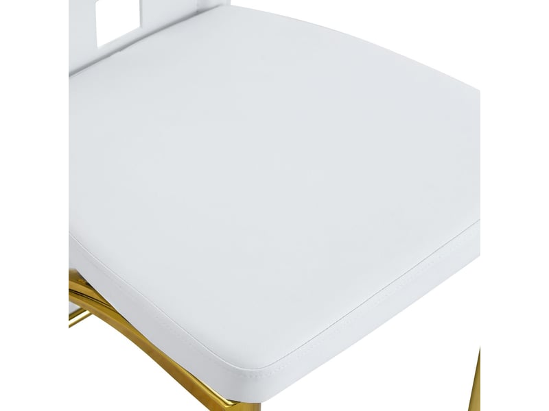  Lot de chaises 102,5 cm motif perforé 4 pièces cuir pu blanc mat pieds métalliques dorés design européen  - Conforama D