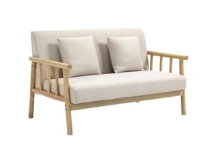 Canapé 2 places en tissu aspect lin et bois massif 123 x 69 x 74 cm beige